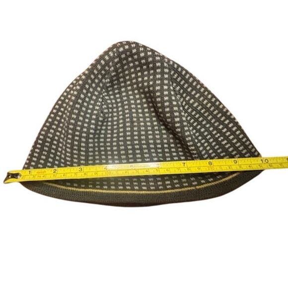 Jytte Wool Knit Beanie Winter Hat Green w Yellow Strip on Band Ski Snowboard - Picture 7 of 7